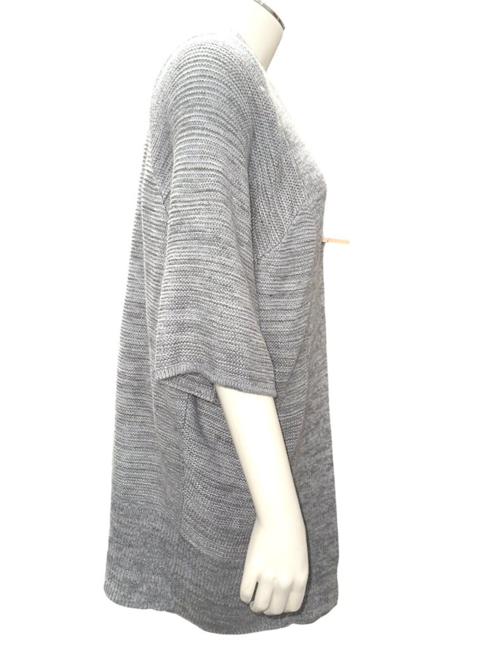 Apt 9 Med Open Gray Marled Rib Knit Hook Front Longline Cardigan Layering Luxe - Picture 5 of 9